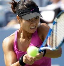 Li Na hits a two handed backhand during the US Open.JPG