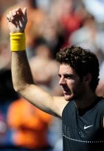 Juan Martin Del Potro raises his his arm after beating Nadal at the US Open 2009.JPG