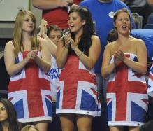 Sexy female fans of Andy Murray draped in the UK Flag.JPG