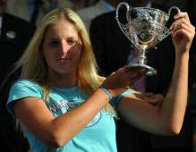 Kristyna Pliskova holds up her junior Wimbledon championship trophy 2010.JPG