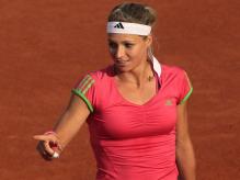 Maria Kirilenko gestures with her finger at the 2011 French Open.JPG