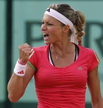 Maria Kirilenko celebrates with a fist pump at the 2011 French Open.JPG