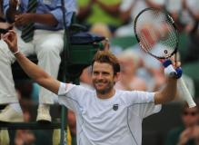 Mardy Fish celebrates after defeating Tomas Berdych at Wimbledon 2011.JPG