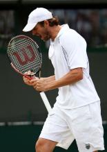 Mardy Fish celebrates a point during 2011 Wimbledon.JPG