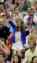 Mardy Fish's wife Stacey Gardner cheers him on during Davis Cup 2011 in Austin Texas.JPG