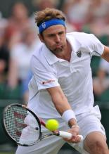 Mardy Fish forehand volley during 2011 Wimbledon.JPG