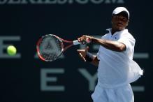 Donald Young hits a forehand during the 2008 Countrywide classic at Westwood.jpg